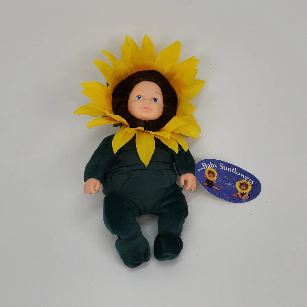 Anne Geddes Baby Sunflowers Plush Bean Filled Collection Doll 1999 Unimax 9 inch